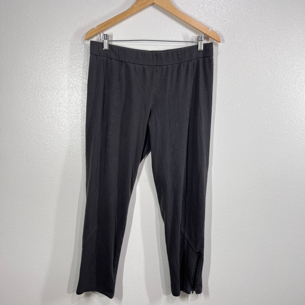 Eileen Fisher Petite P/LPG Black Stretch Ankle Pants Zip Hem Minimalist Pull-On